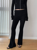Ribbed Foldover Waist Flare Pants