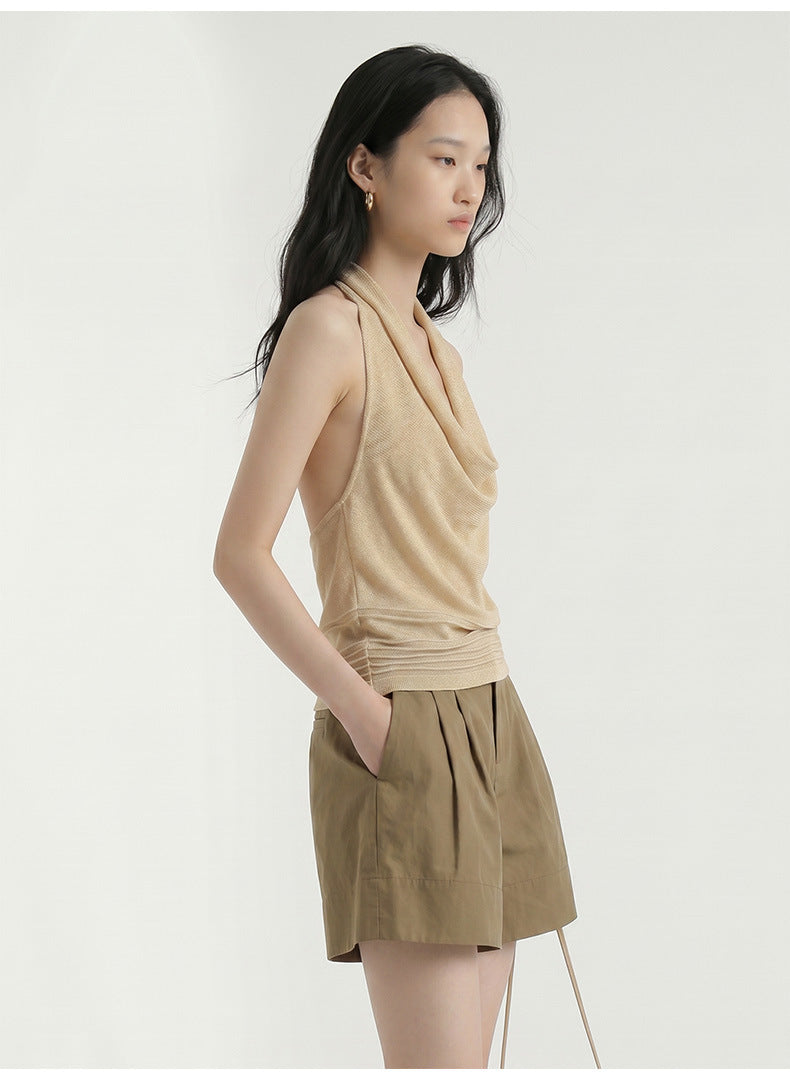 Halter Neck Swing Collar Camisole Backless Slim Fit Breathable Sleeveless Shirt