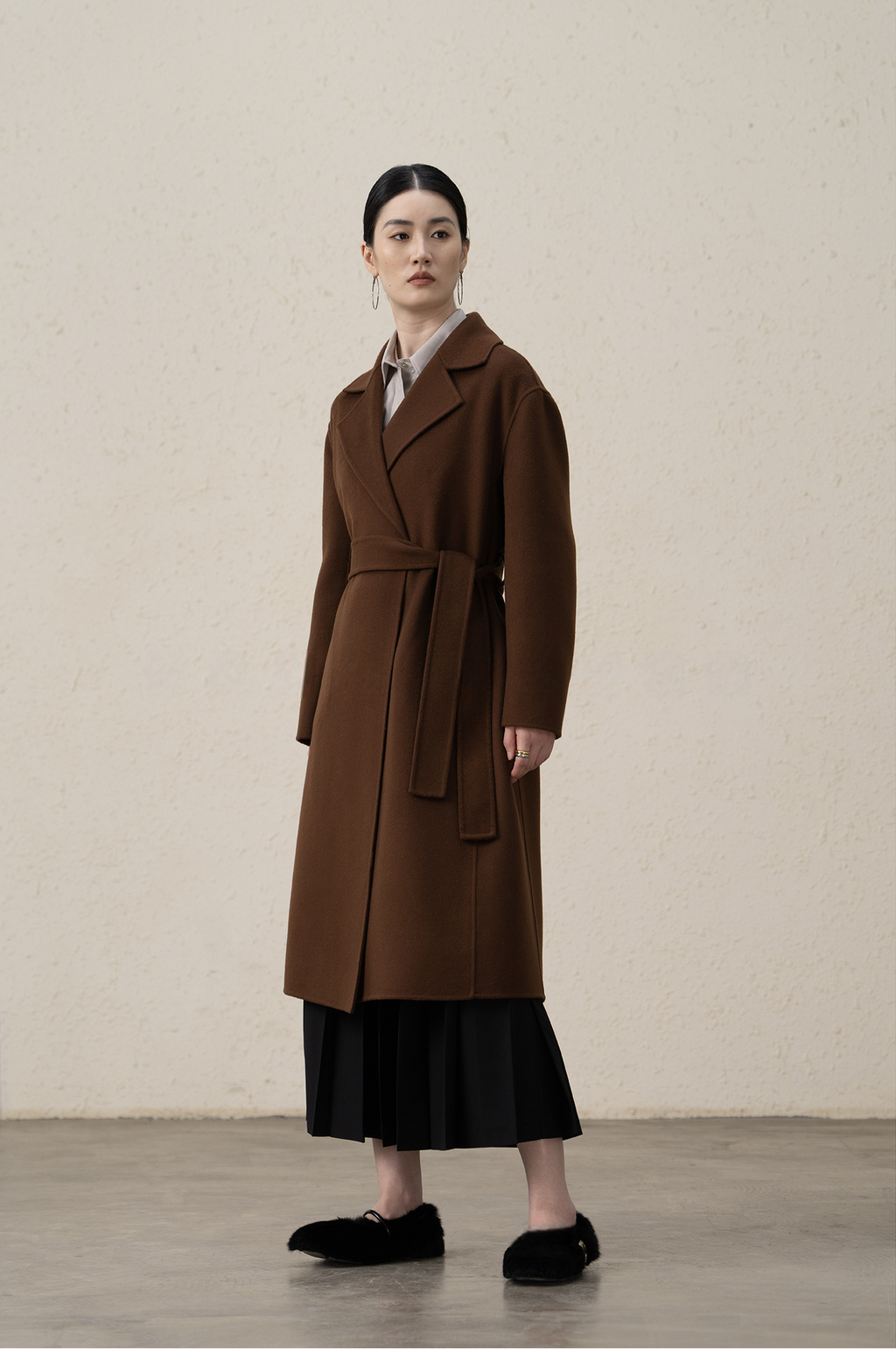 Cashmere Merino Wool Mulberry Silk Suit Collar Long Coat