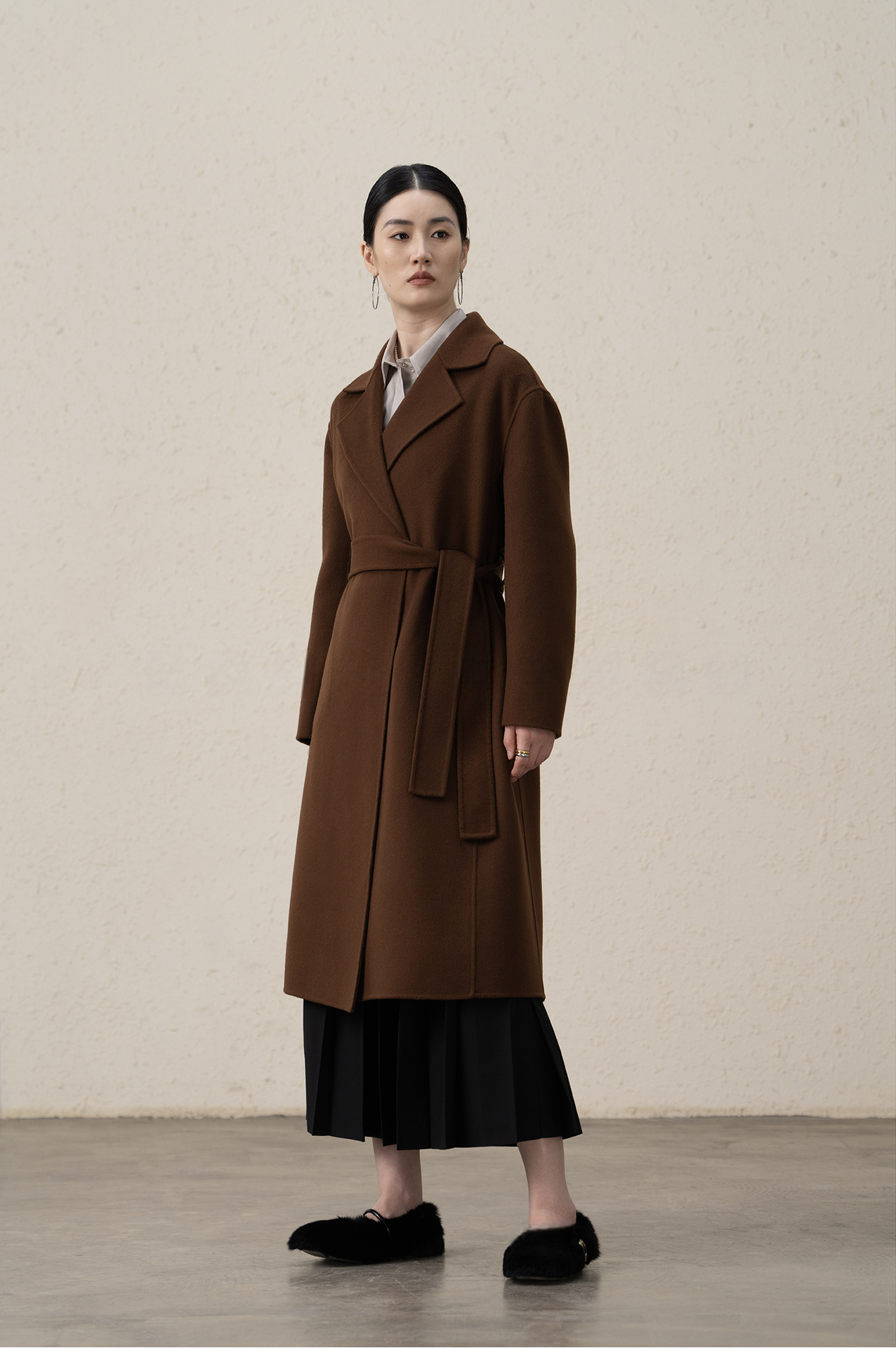 Cashmere Merino Wool Mulberry Silk Suit Collar Long Coat