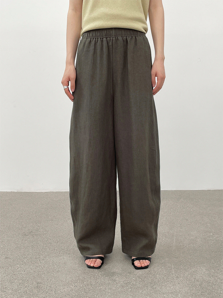 Linen Elastic Waist Wide-Leg Casual Pants