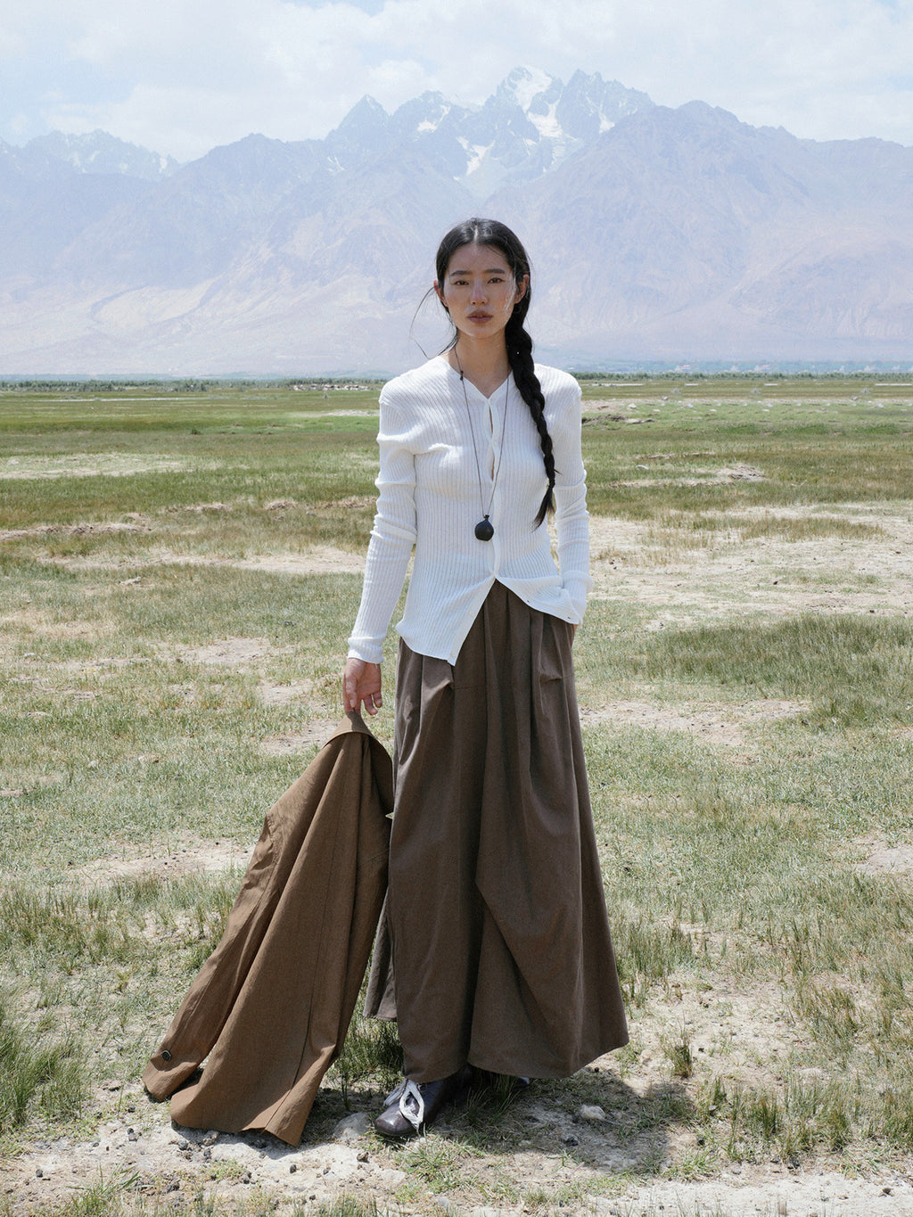 Asymmetrical Pleated Maxi Skirt