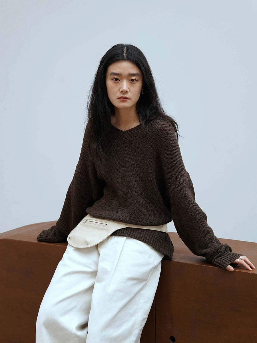Large V-neck Loose Knit Sweater
