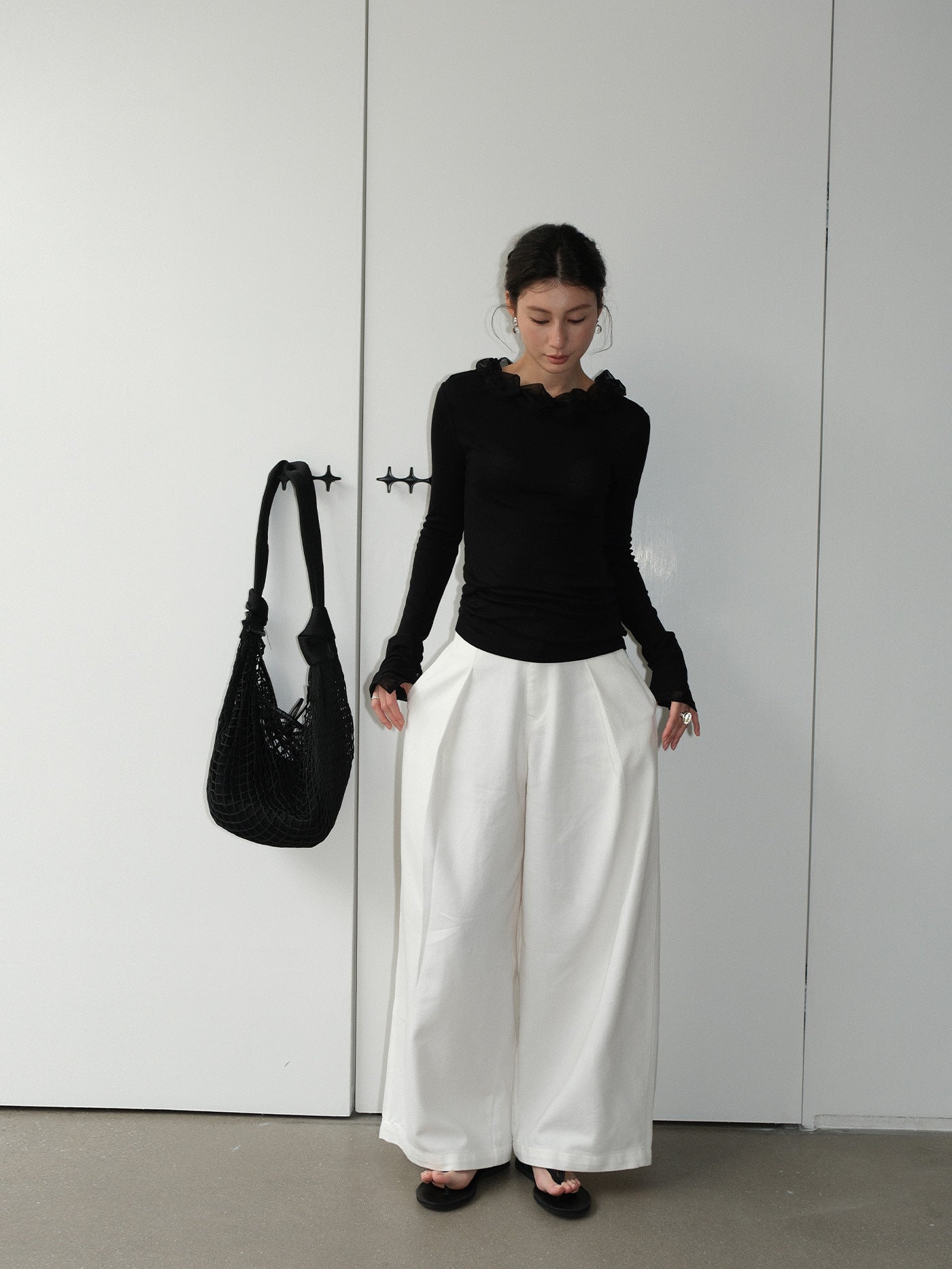 Solid Color Pleated Wide-Leg Pants