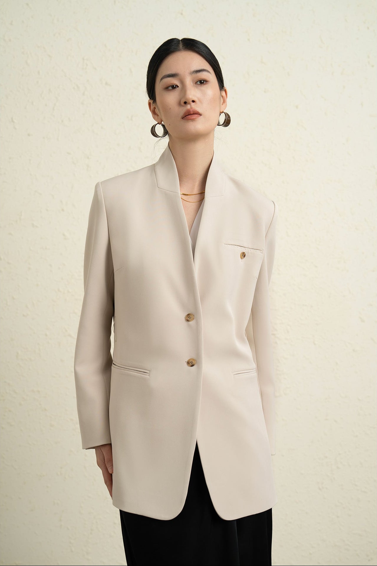 Premium Stand-up Collar Mid-Length Lace-Up Blazer