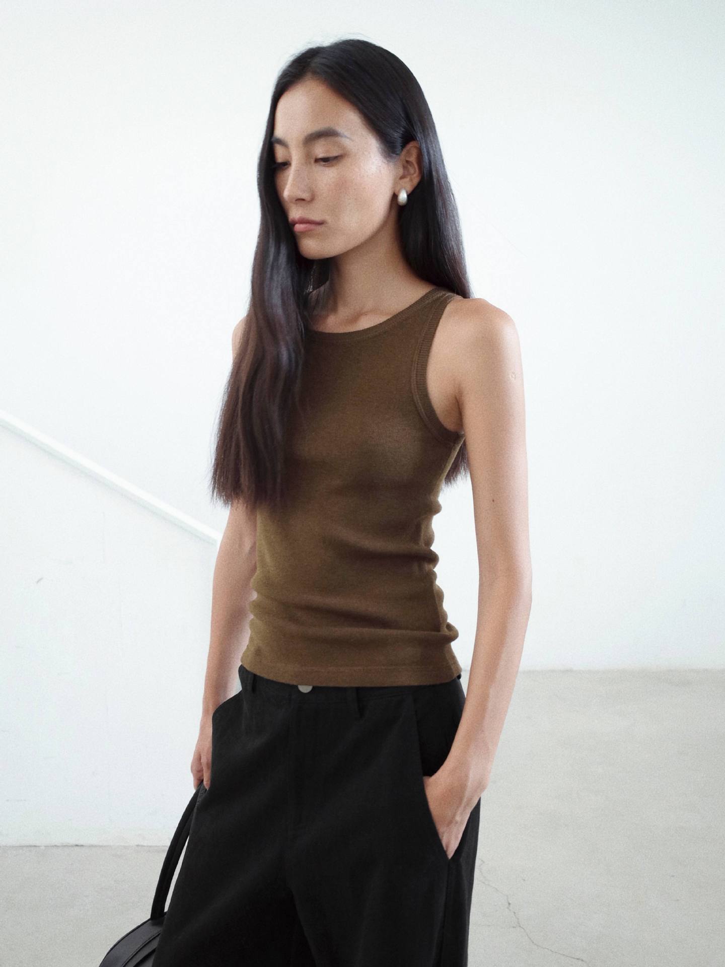 Round Neck Soft Textured Wool Tank Top