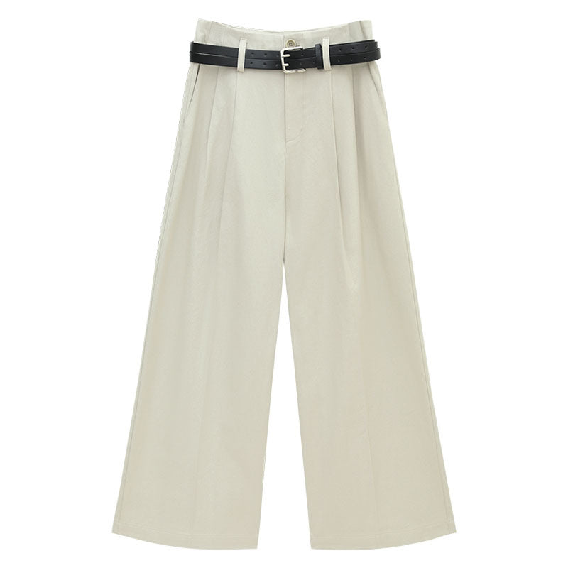 Double-Pleated Straight-Leg Pants with Belt