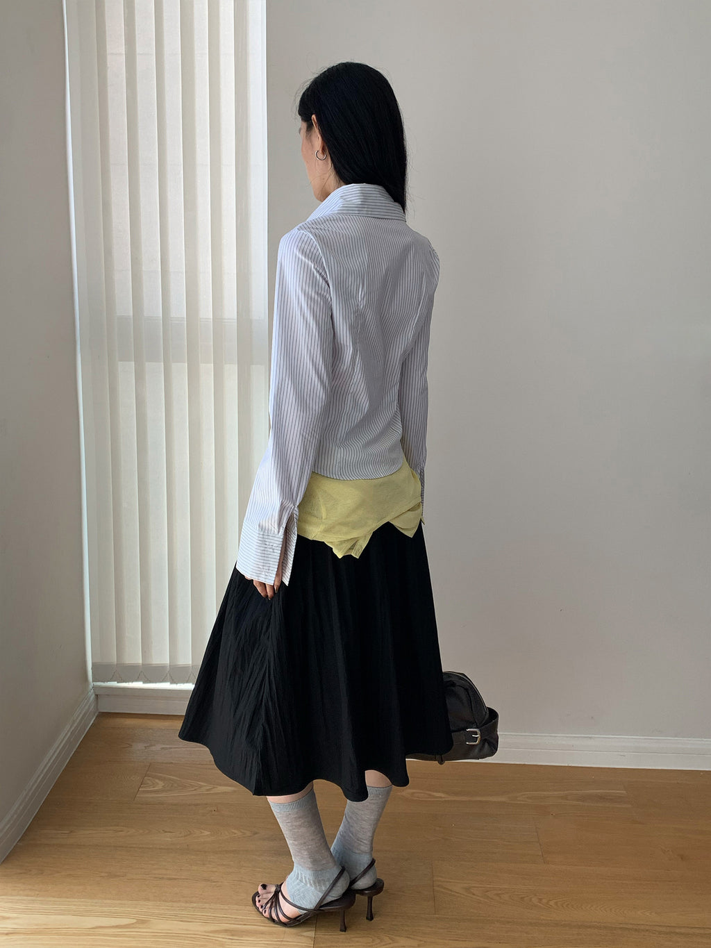 Striped Waist-cinching Long-sleeve Shirt