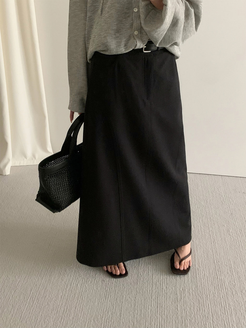 Maxi Straight Skirt with Belt