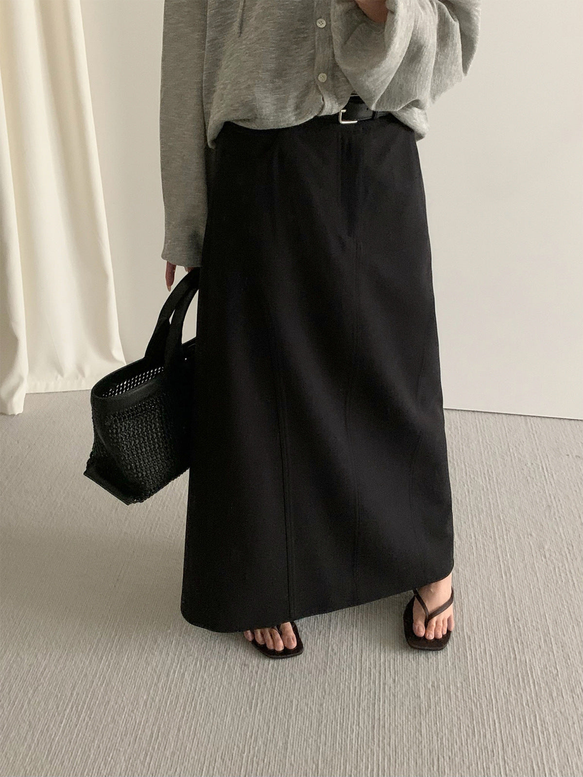 Maxi Straight Skirt with Belt