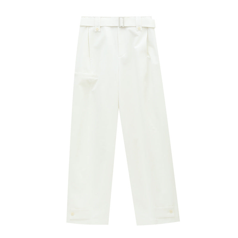 High Waist Wide-Leg Cargo Trousers with Adjustable Hem
