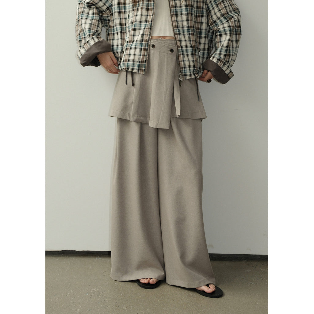 Drape Two-Piece Apron Wide Leg Suit Pants