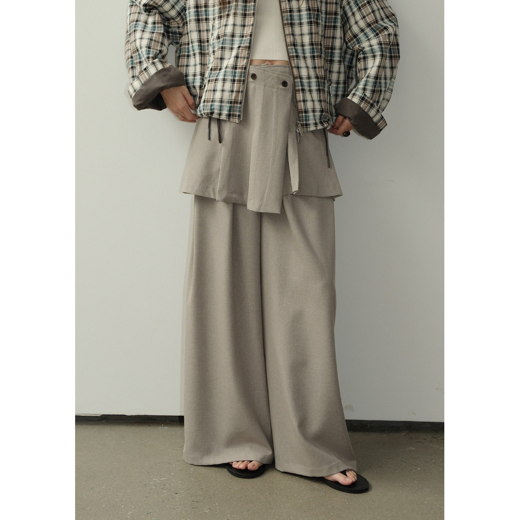 Drape Two-Piece Apron Wide Leg Suit Pants