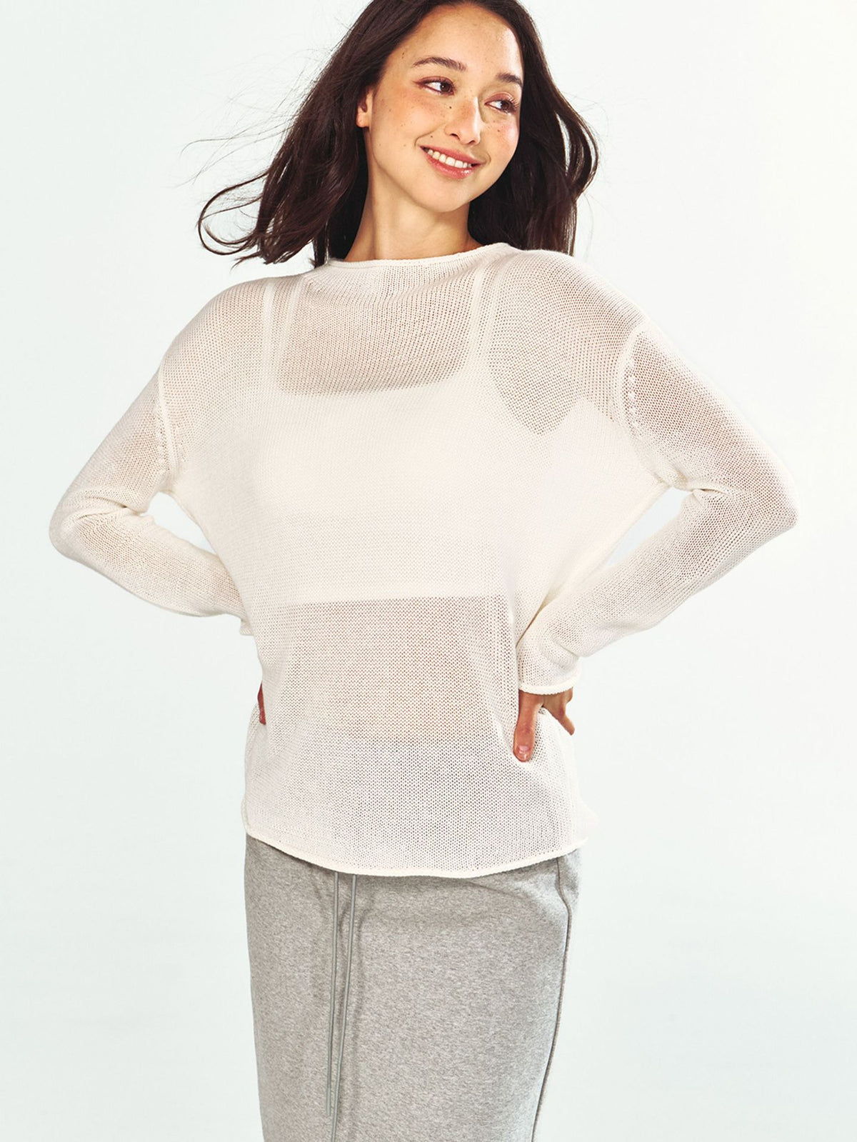 Coarse Sheer Long-sleeve Knit Top