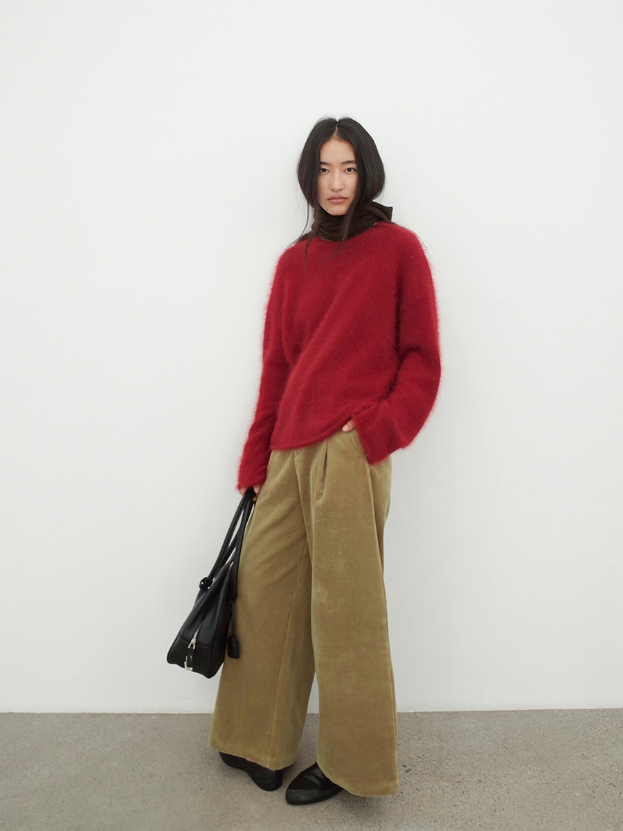 Corduroy Wide-Leg Pants with Belt