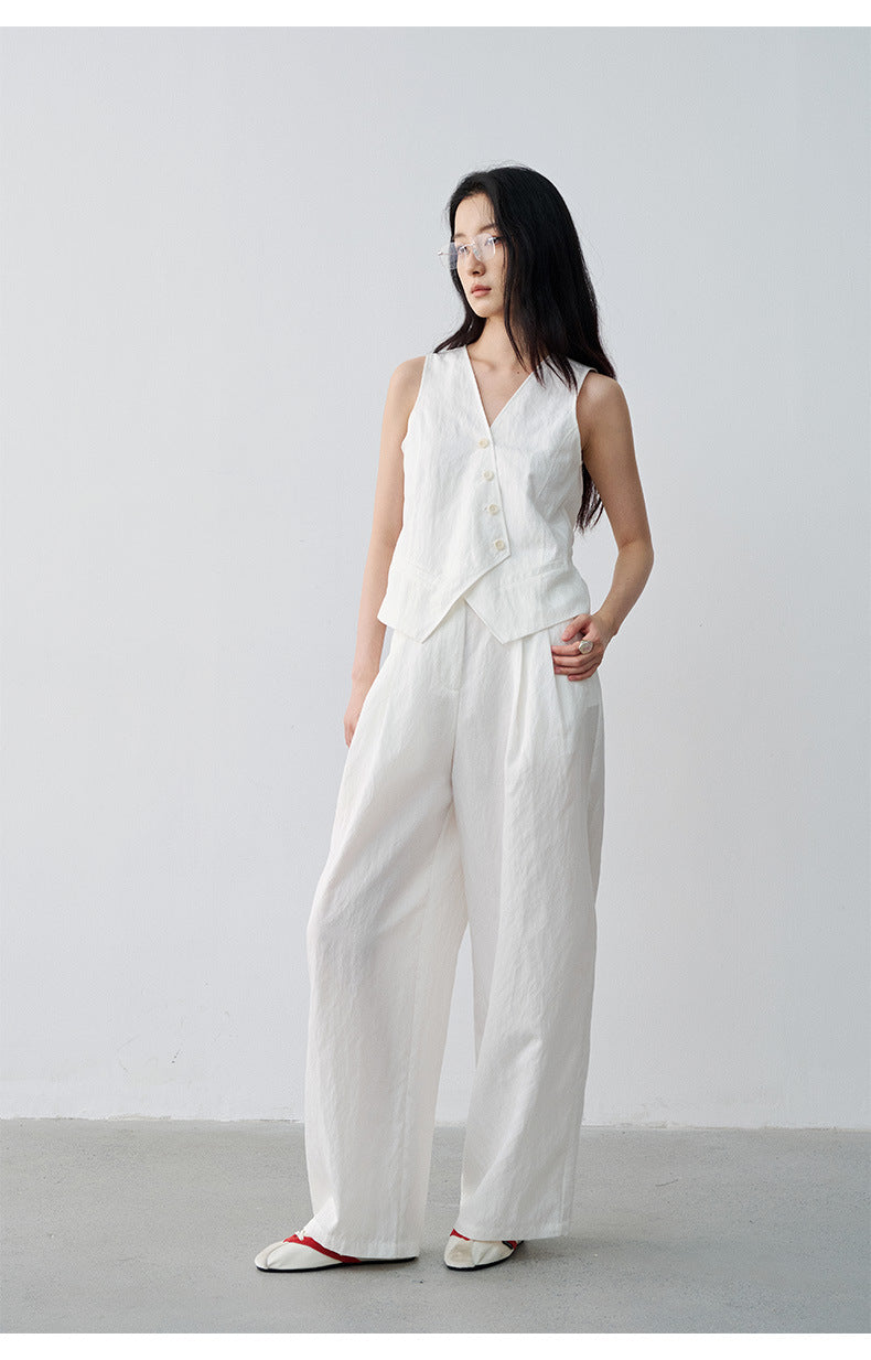 Minimalist Tencel V-neck Diagonal Vest Waist-cinching Sleeveless Top