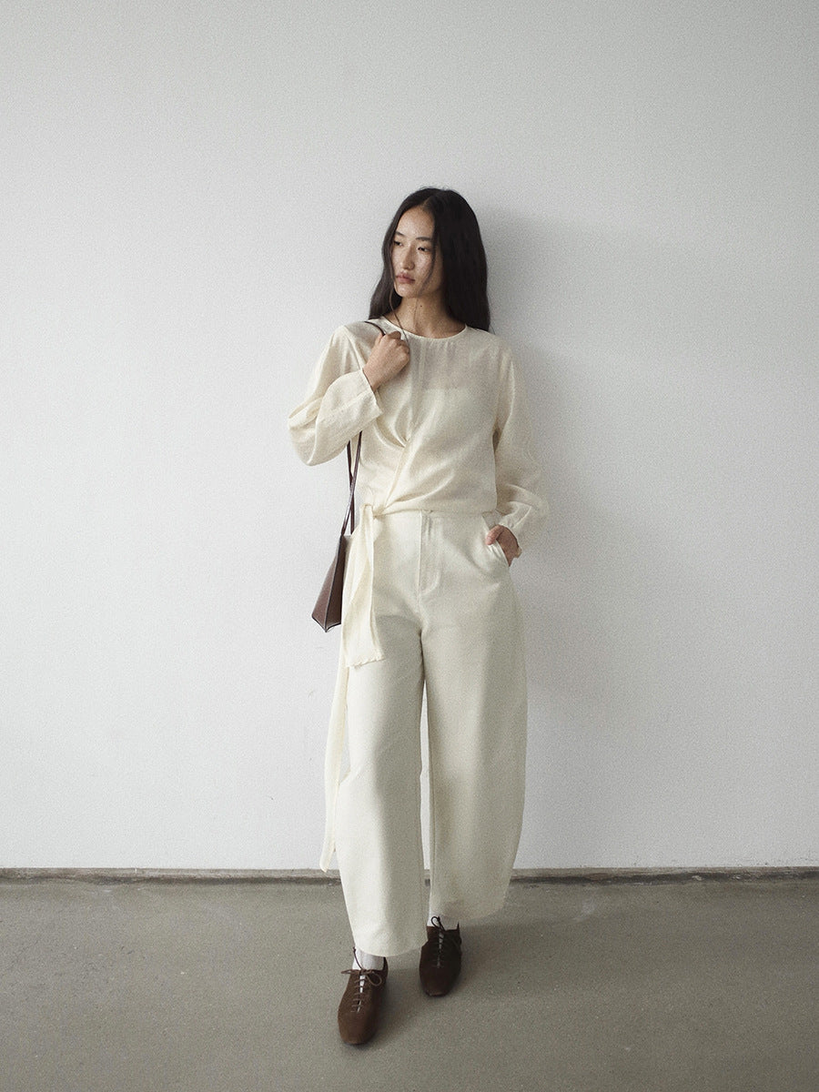 Curved Leg Silhouette High-Waisted Relaxed Tapered Trousers