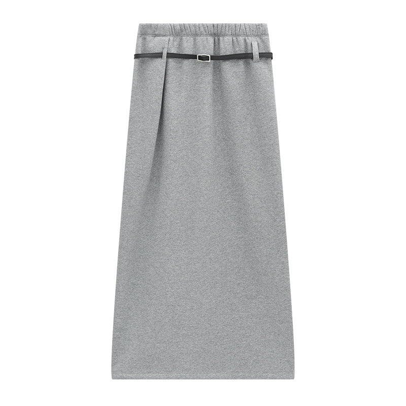 A-Line Thick Maxi Skirt with Belt