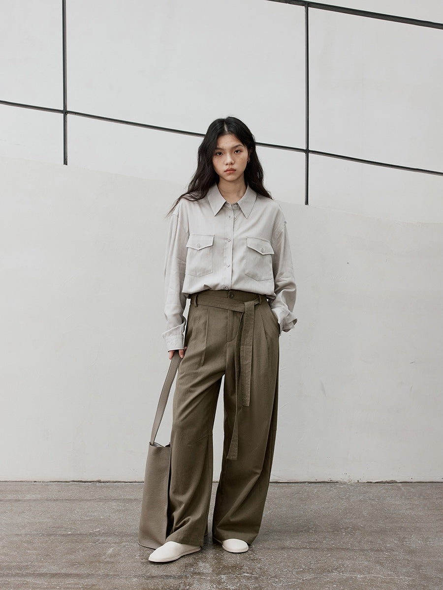 Waist Cord Belt Drape Wide-Leg Pants