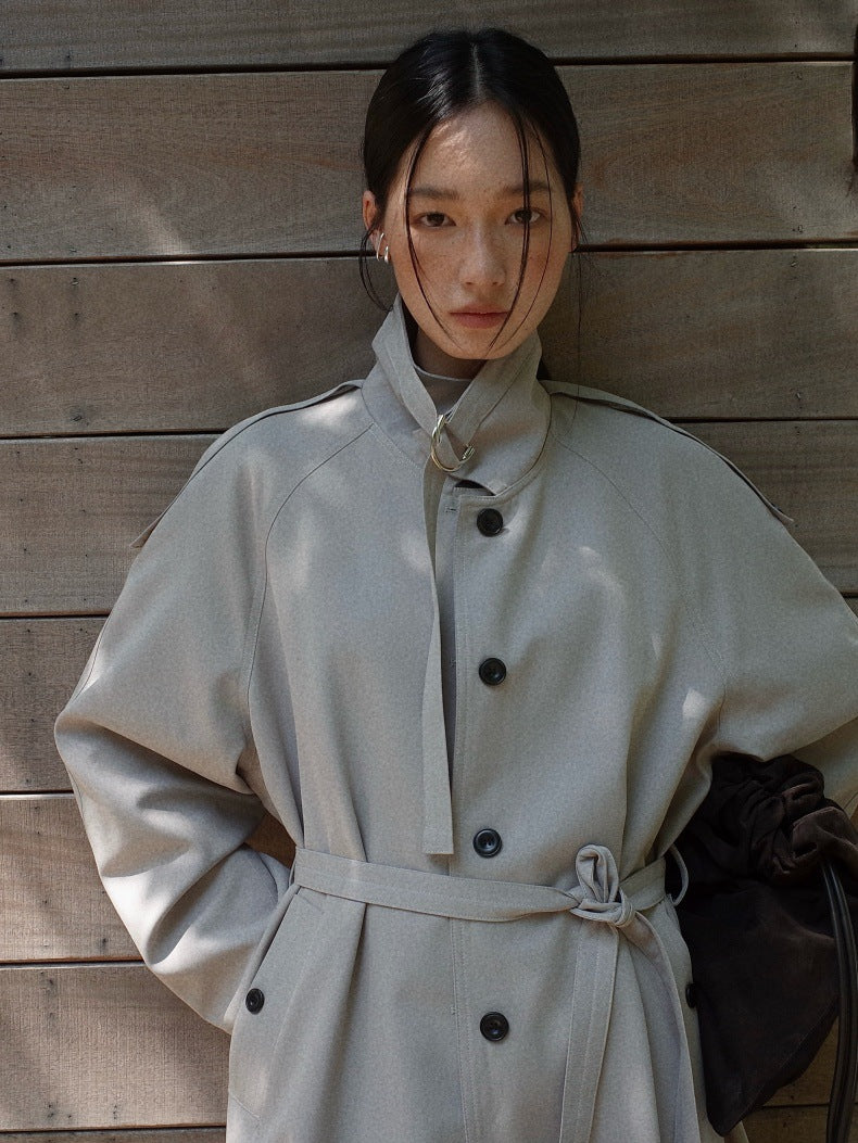 Belted Button-Front Longline Trench Coat