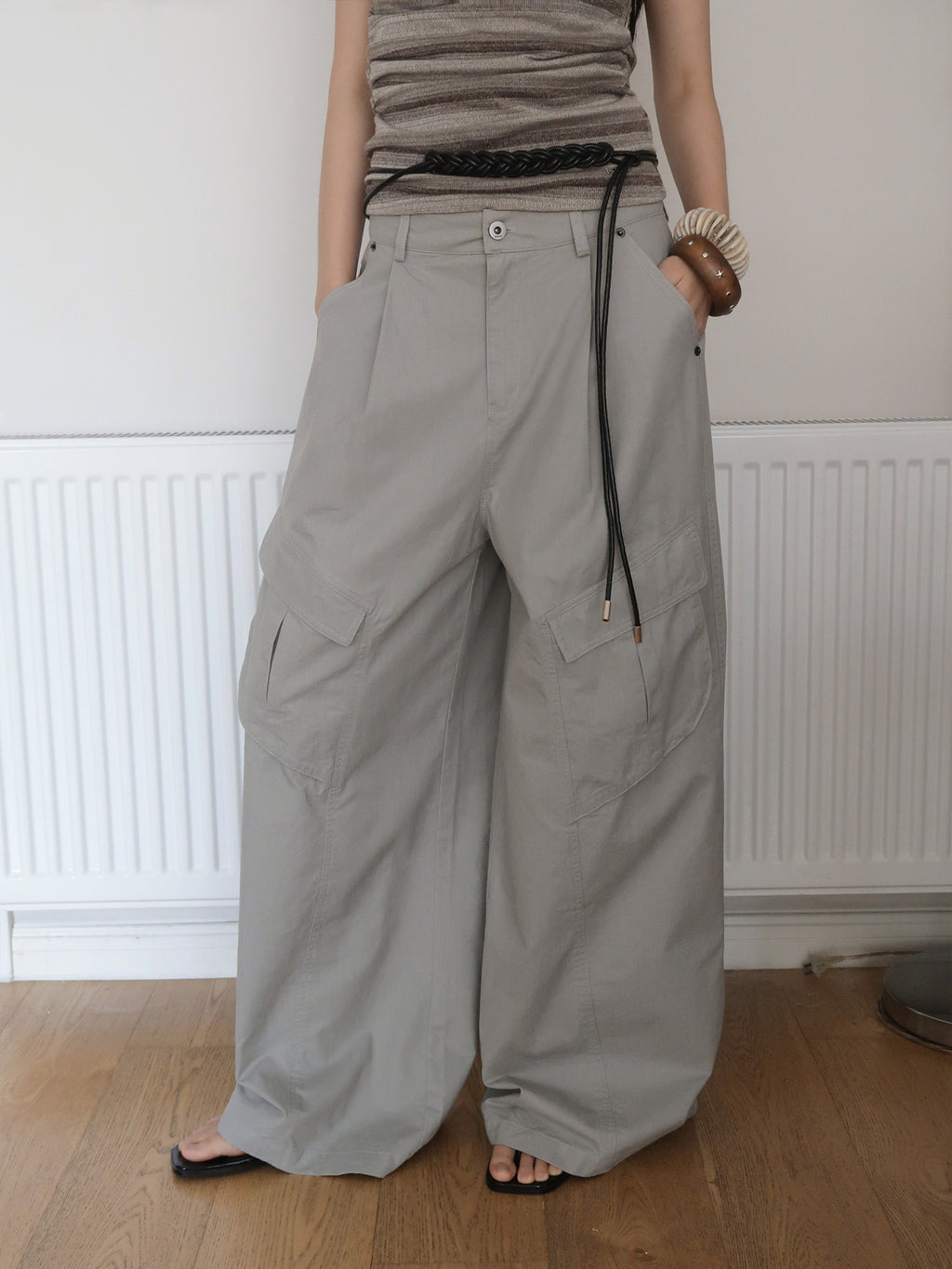 Cargo wide-leg High-waisted Long Pants