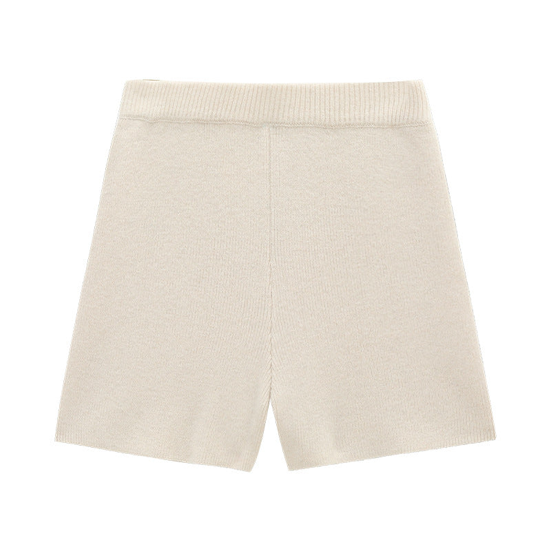 High-Waisted Slim Fit Woolen Shorts