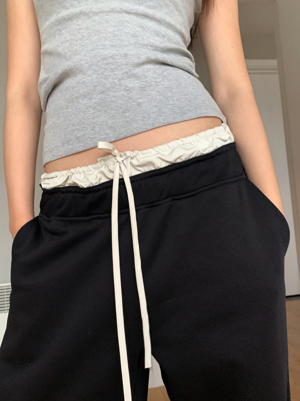 Spliced Waist Contrasting Wide-leg Elastic Waist Sweatpants