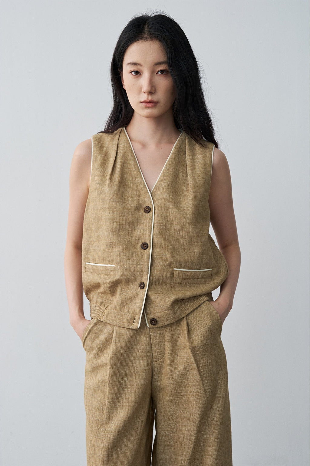 V-neck Single-Breasted Denim Vest Commuter Top