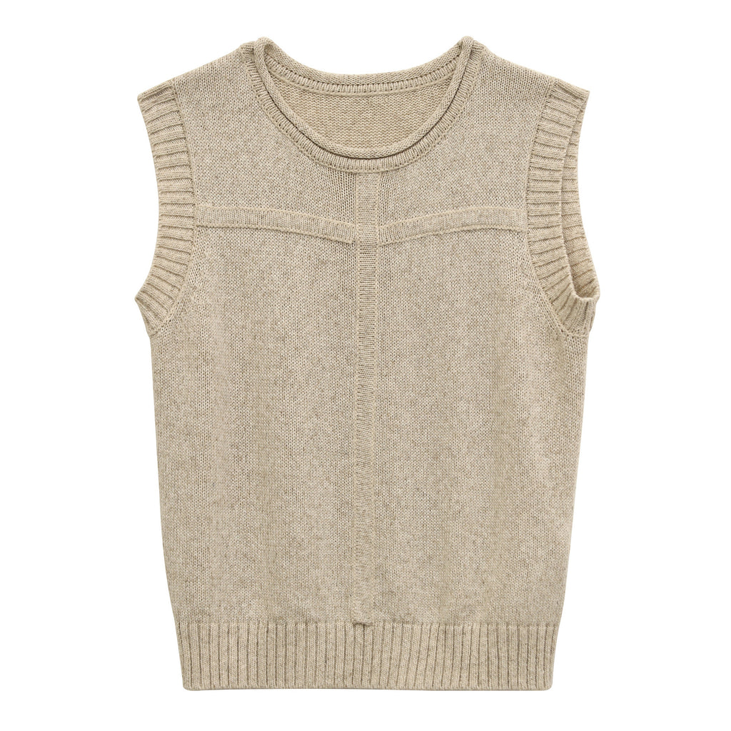 Linen Blend Roll-Neck Wool Sleeveless Knitwear Top