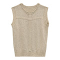 Linen Blend Roll-Neck Wool Sleeveless Knitwear Top