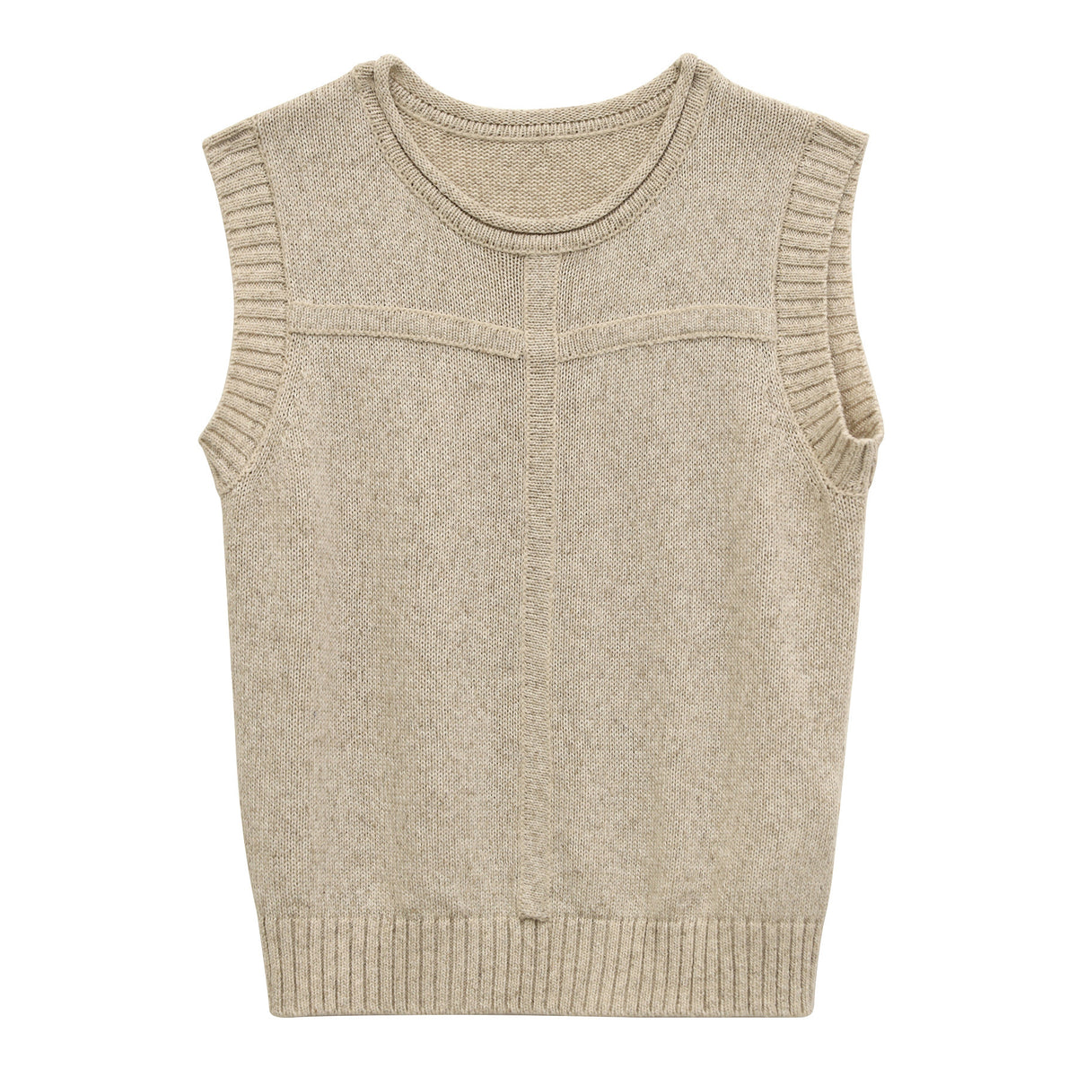 Linen Blend Roll-Neck Wool Sleeveless Knitwear Top