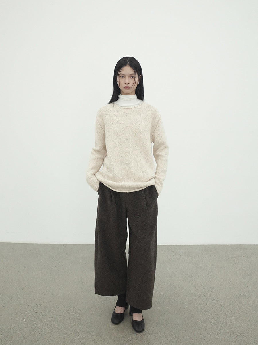 Minimalist Warm High-Waist Wool Wide-Leg Barrel Pants