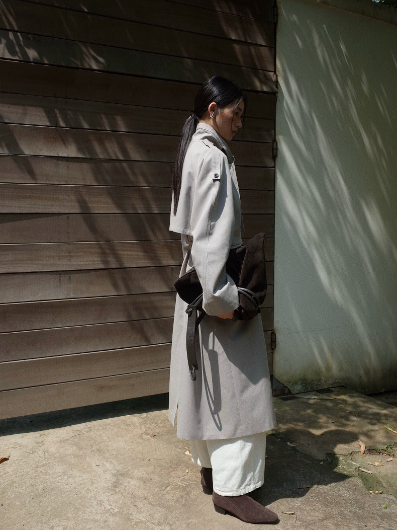 Belted Button-Front Longline Trench Coat