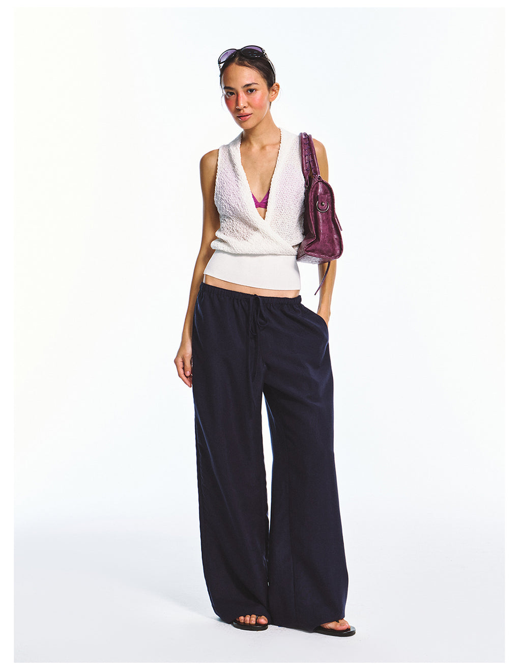 Solid Color Straight-leg Elastic Waist Casual Pants