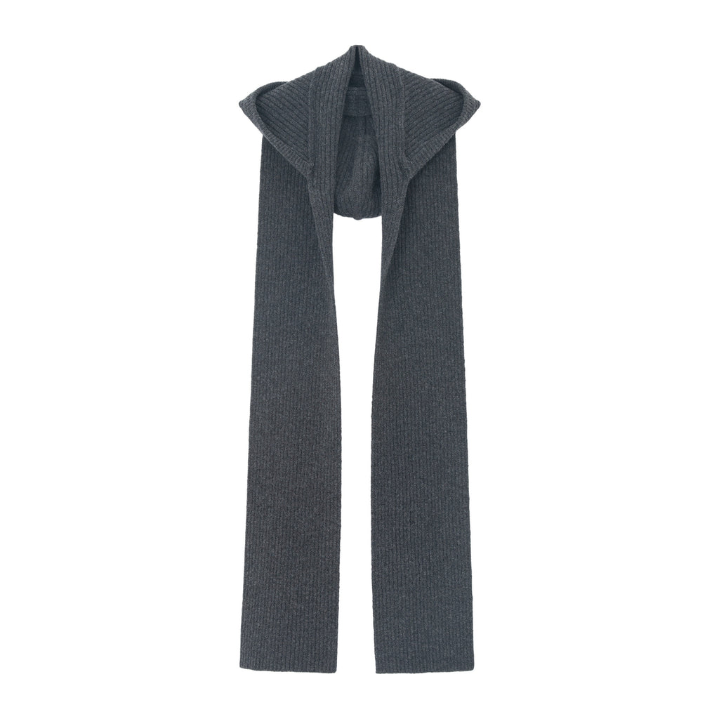 Merino Wool Groove Ribbed Hooded Scarf