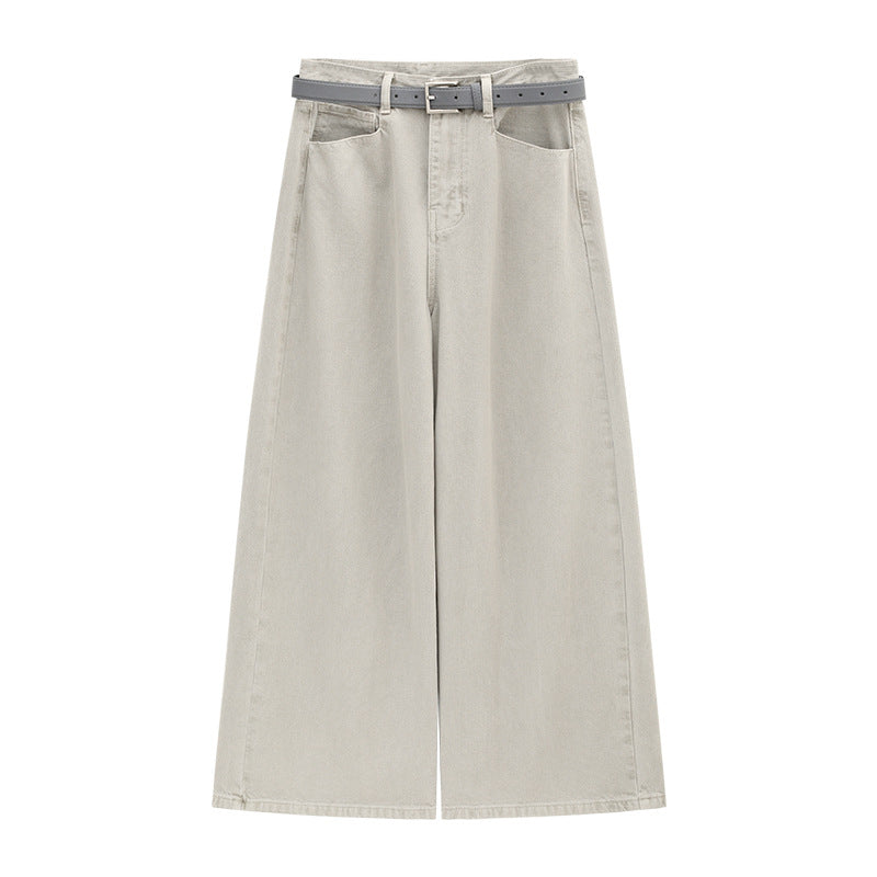 High-Waist Distressed Washed Wide-Leg Jeans