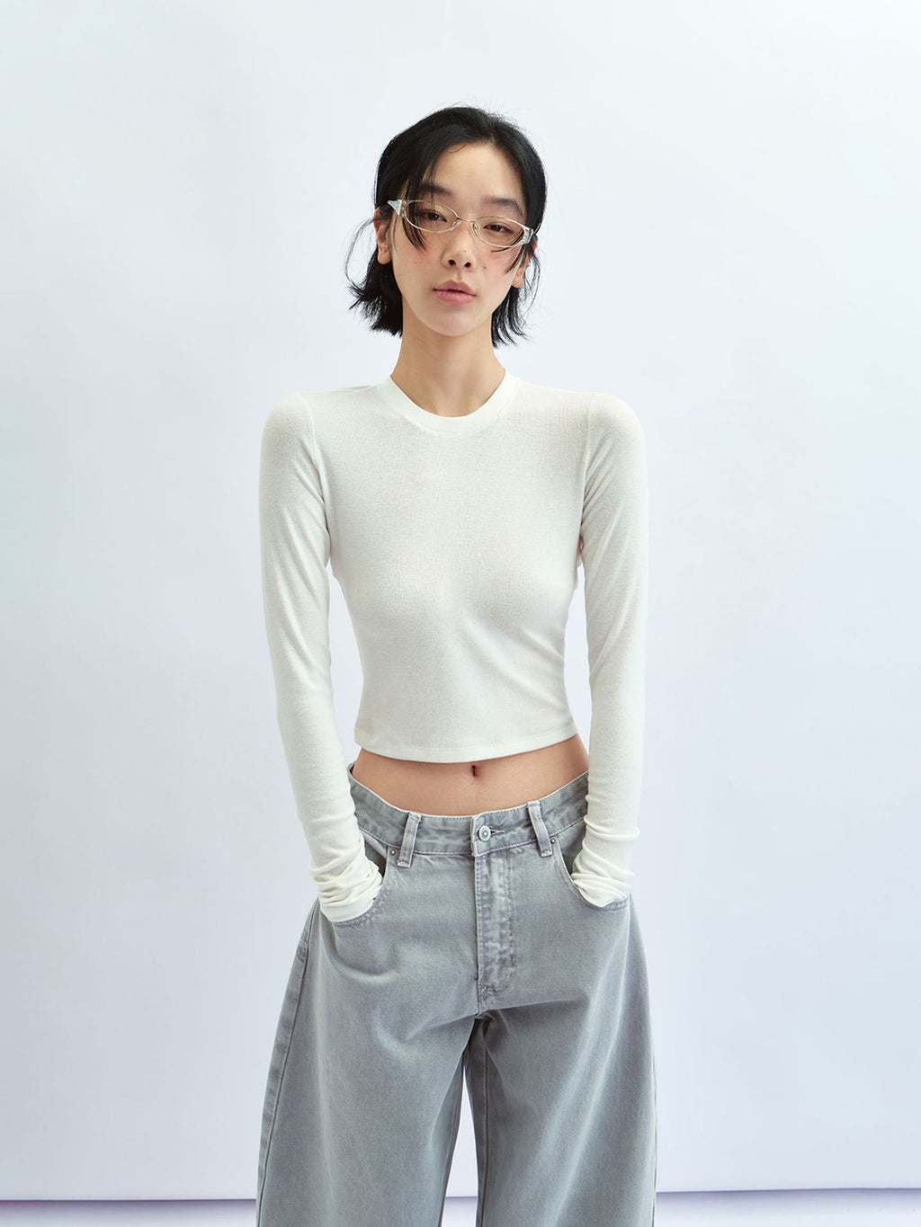 Basic Solid Color Crew Neck Long-sleeve T-shirt