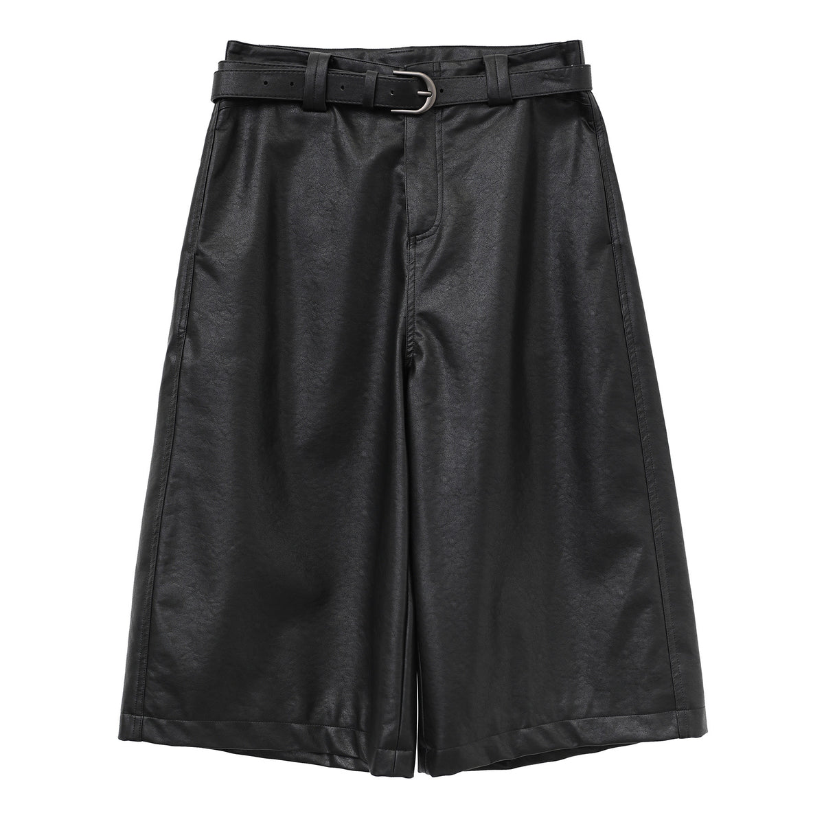 Straight-Leg PU Leather Shorts with Belt