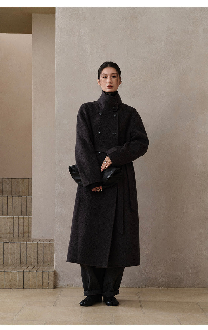 Double-Breasted Long Belt Double-Sided Alpaca Wool Cashmere Coat