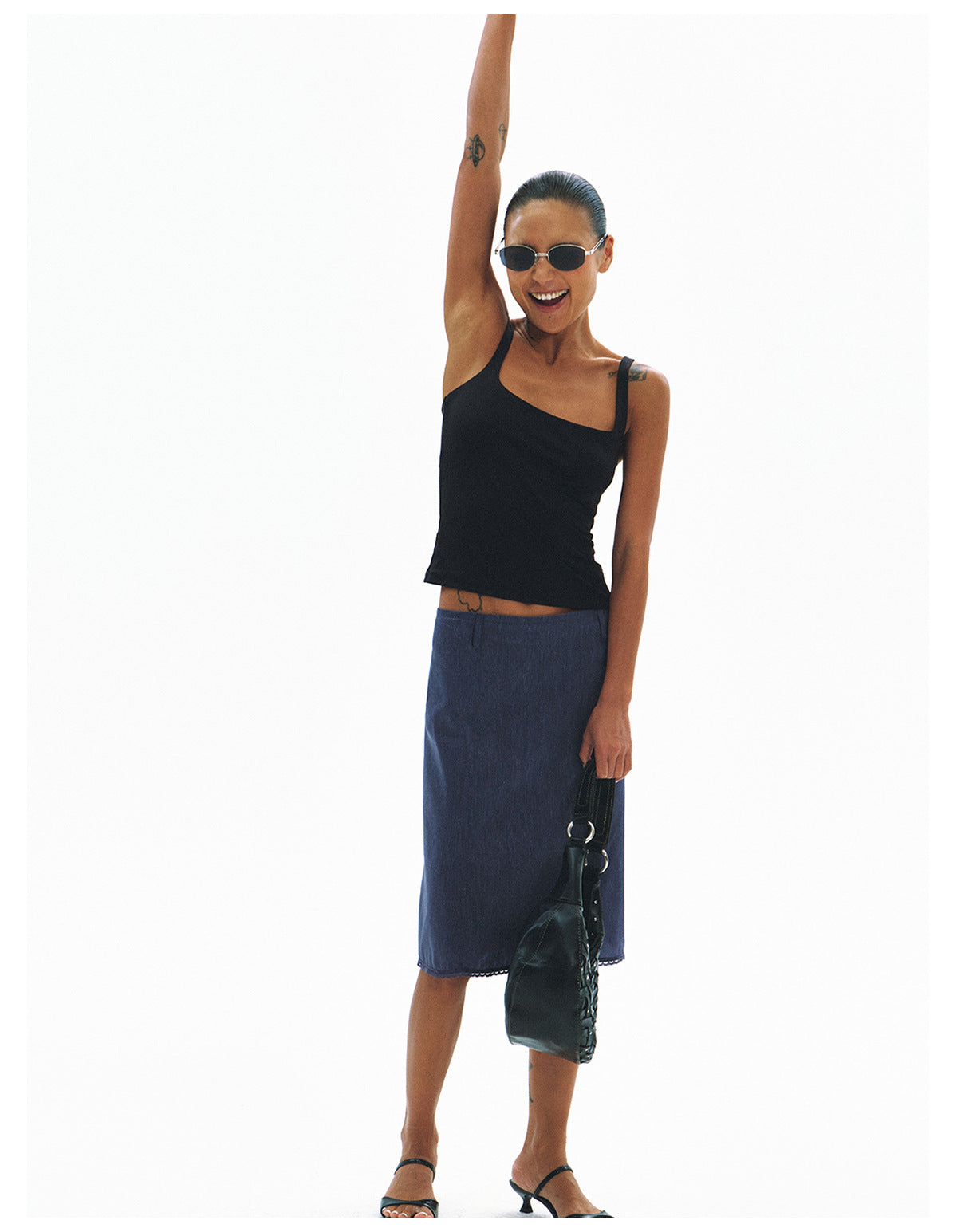 Linen Silk Straight Midi Skirt