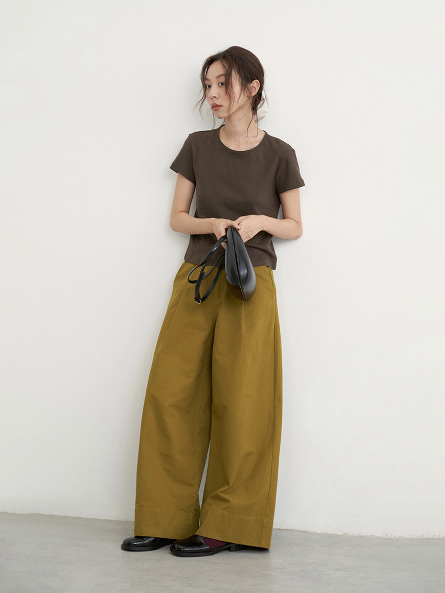 Wide-Leg Front Pleats Trousers with Belt