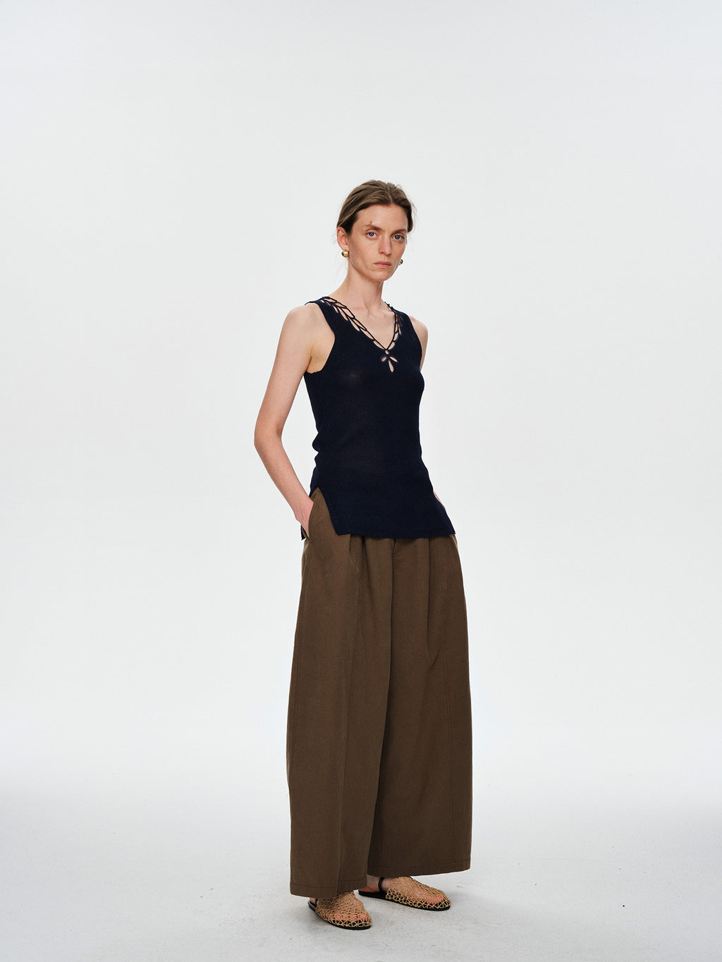 Pleated Casual  Straight-Leg Pants