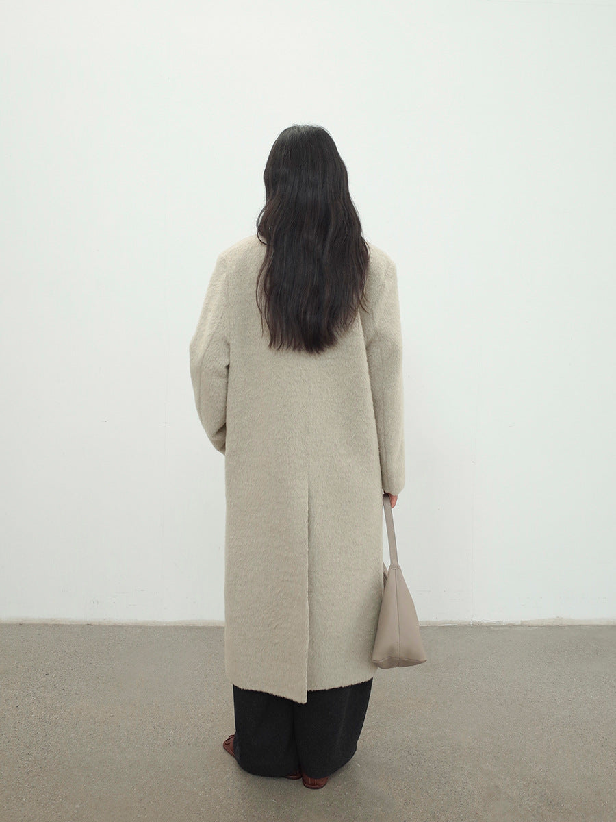 V-neck Elegant Alpaca Woolen Jacket