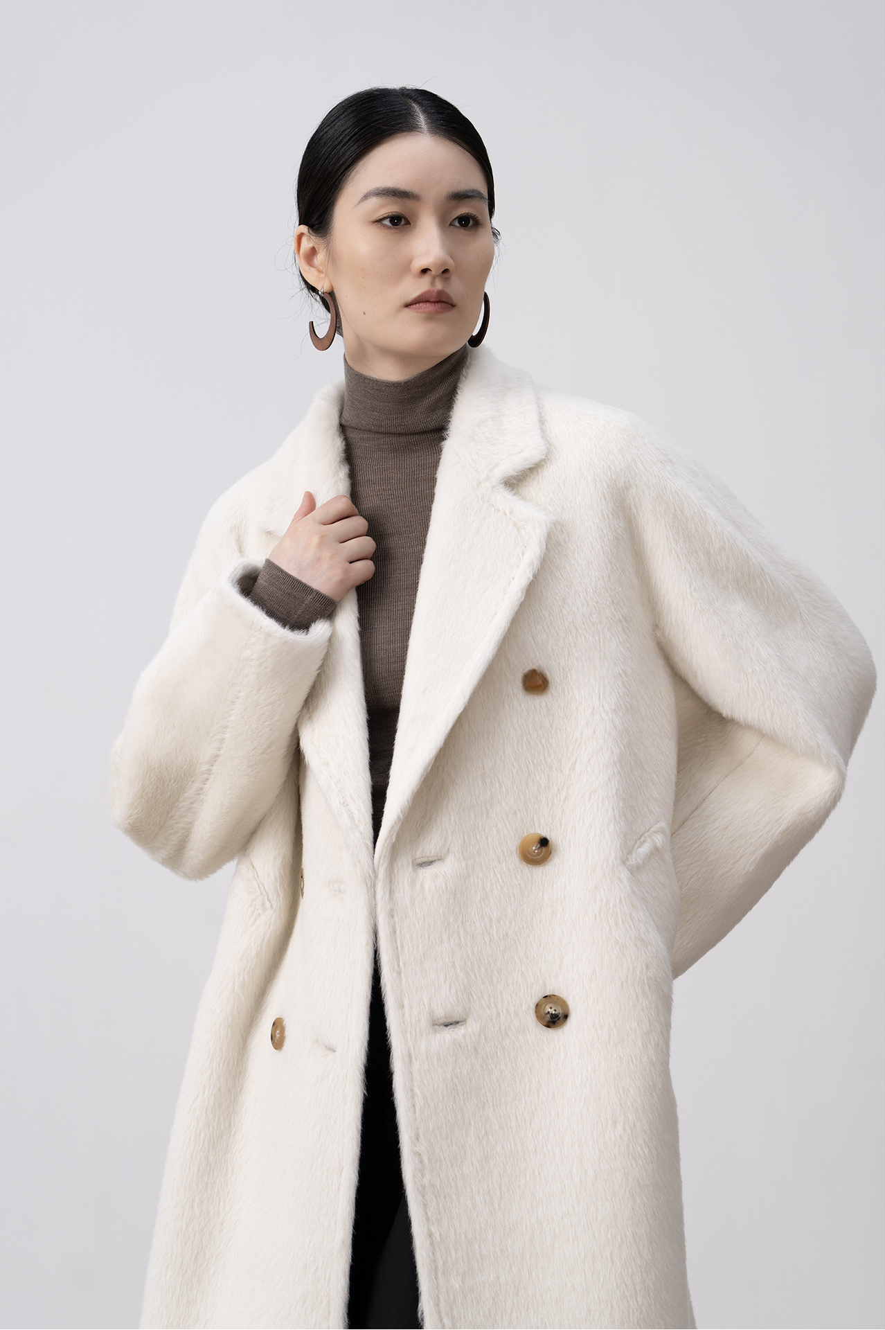 Merino Wool Fluffy Belted Long Coat