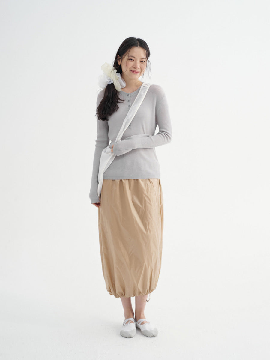 Balloon Midi Skirt with Drawstring Hem