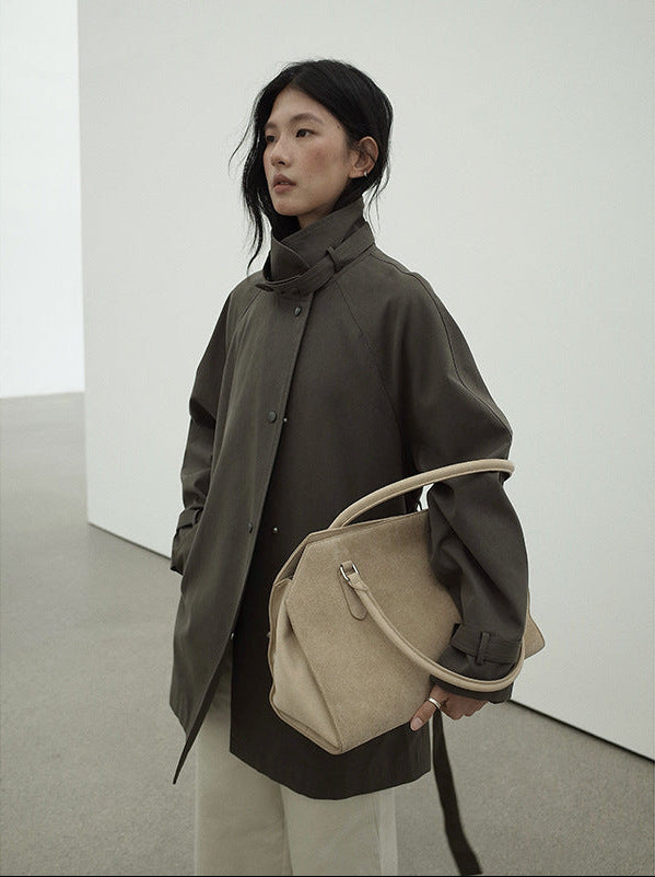 Stand-Up Collar Mid-Length Stylish Trench Coat
