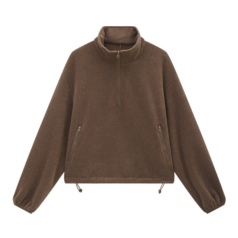 Solid Color Thick Fleece Warm Zip-Up Sweatshirt