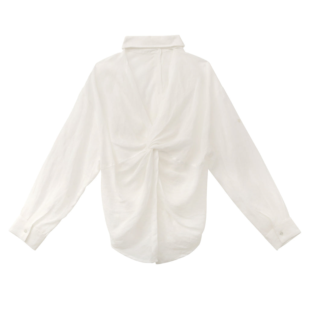 Butterfly Twisted Hollow Back Sheer Linen Shirt