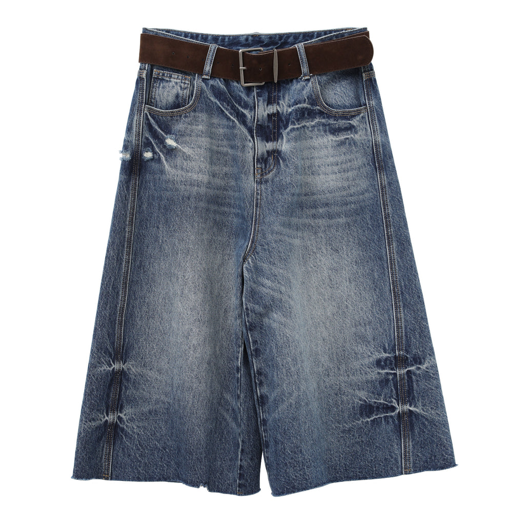 Distressed Wide Leg Baggy Long Jorts