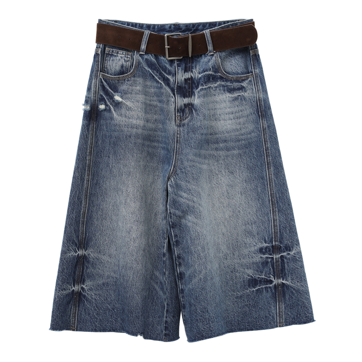 Distressed Wide Leg Baggy Long Jorts